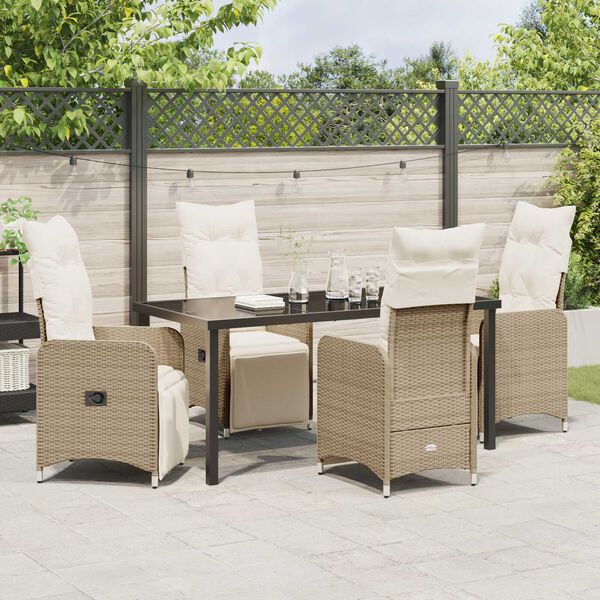vidaXL Set de masă pentru grădină cu pernă 5 pcs Bej Rattan poli