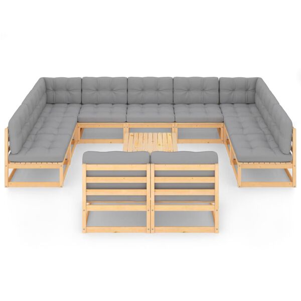 vidaXL Set mobilier grădină cu perne, 12 piese, lemn masiv de pin