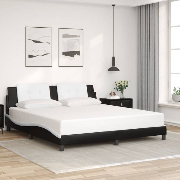 vidaXL Cadru de pat fără saltea Zadar negru și alb 180x200cm piele artificială