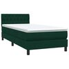 vidaXL Pat box spring cu saltea, verde &icirc;nchis, 90x220 cm, catifea