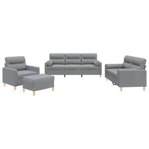 vidaXL Set de canapele cu perne, 4 piese, gri deschis, material textil