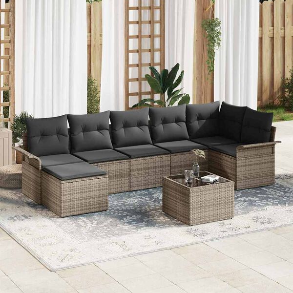 vidaXL Set de canapele pentru grădină cu pernă 8 pcs Gri Rattan poli
