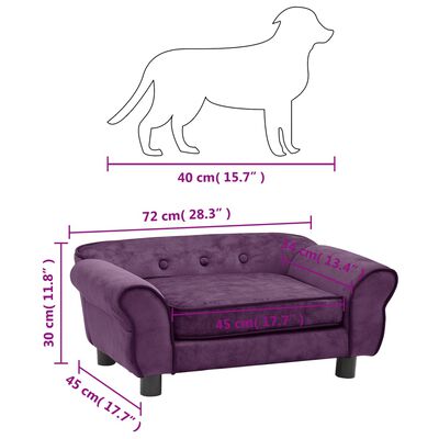 vidaXL Canapea pentru câini, vișiniu, 72x45x30 cm, pluș