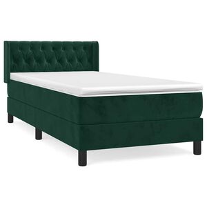 vidaXL Pat box spring cu saltea, verde &icirc;nchis, 100x200 cm, catifea