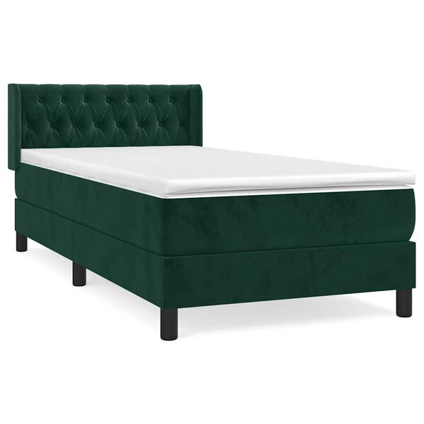 vidaXL Pat box spring cu saltea, verde &icirc;nchis, 100x200 cm, catifea