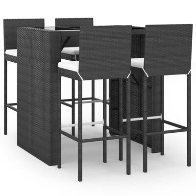 vidaXL Set mobilier bar de grădină cu perne, 5 piese, negru, poliratan