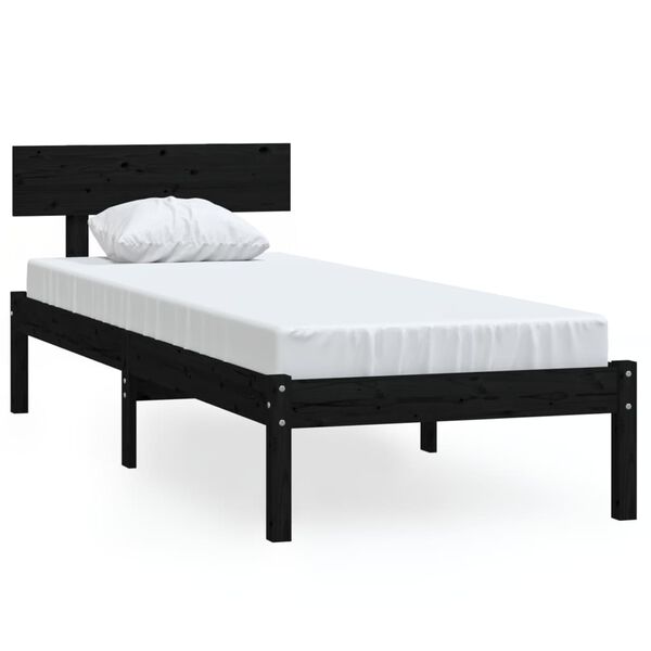 vidaXL Cadru de pat single, negru, 90x190 cm, lemn masiv de pin