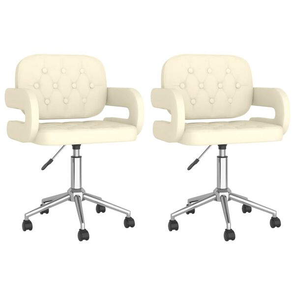 vidaXL Scaune de bucătărie pivotante, 2 buc., crem, piele artificială