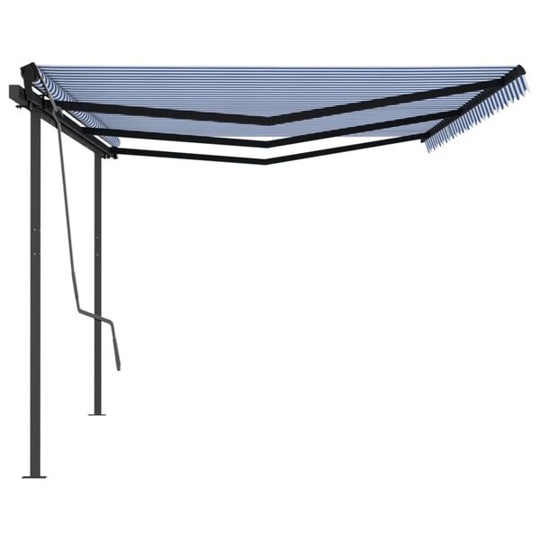 vidaXL Copertină retractabilă automat, cu st&acirc;lpi, albastru&alb, 6x3 m