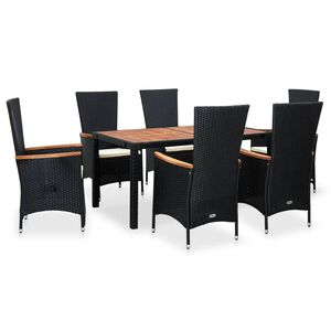 vidaXL Set mobilier de exterior 7 piese negru poliratan lemn acacia