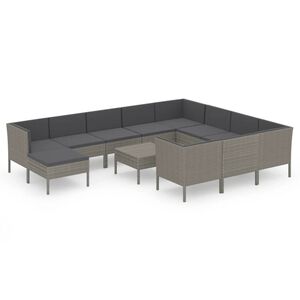 vidaXL Set mobilier de grădină cu perne, 12 piese, gri, poliratan