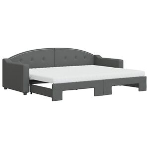 vidaXL Pat de zi cu extensie și saltele, gri &icirc;nchis, 80x200 cm, textil