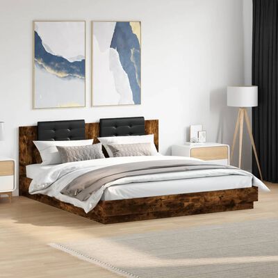 vidaXL Cadru de pat cu tăblie stejar fumuriu 200x200 cm lemn prelucrat