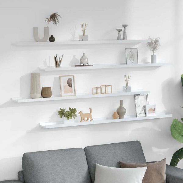 vidaXL Rafturi de perete, 4 buc., alb extralucios, 115x9x3 cm