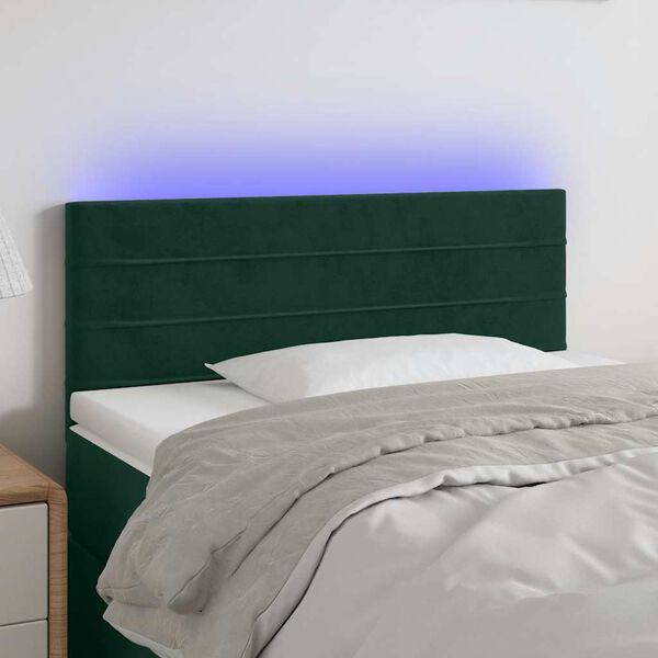 vidaXL Tăblie de pat cu LED, verde &icirc;nchis, 100x5x78/88 cm, catifea