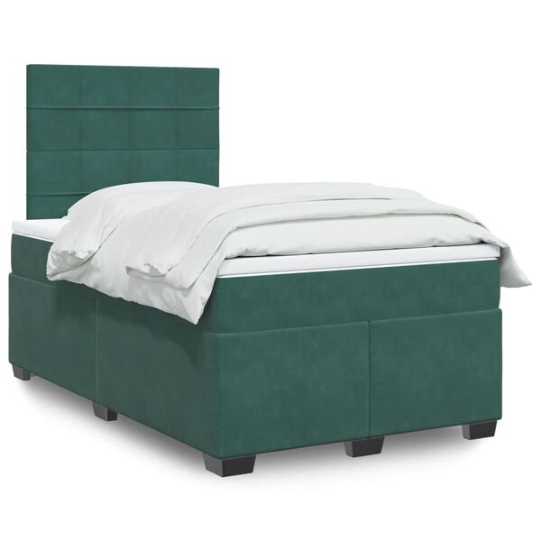 vidaXL Pat box spring cu saltea, verde &icirc;nchis, 120x200 cm, catifea
