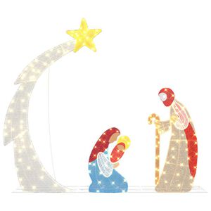 vidaXL Scenă de Naștere LED-uri Alb cald 149 x 32 x 127,5 cm Poliester