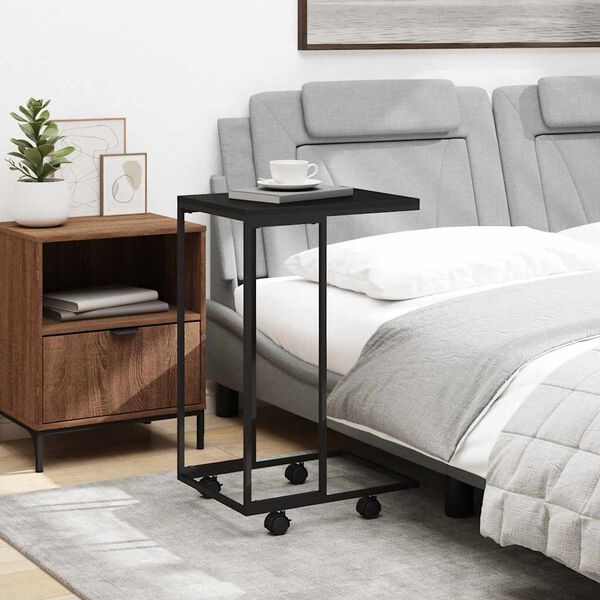 vidaXL Măsuță laterală cu roți, negru, 40x30x63,5 cm, lemn prelucrat