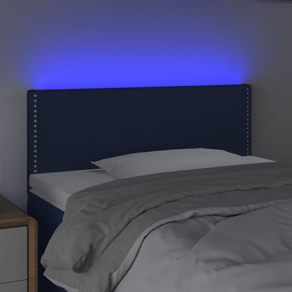 vidaXL Tăblie de pat cu LED, albastru, 80x5x78/88 cm, textil