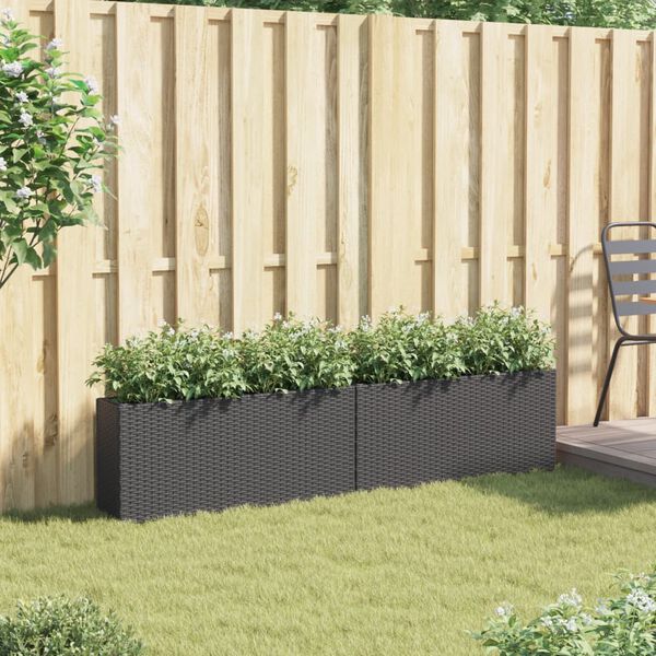 vidaXL Jardiniere grădină 2 ghivece 2 buc. negru 90x20x40 cm poliratan