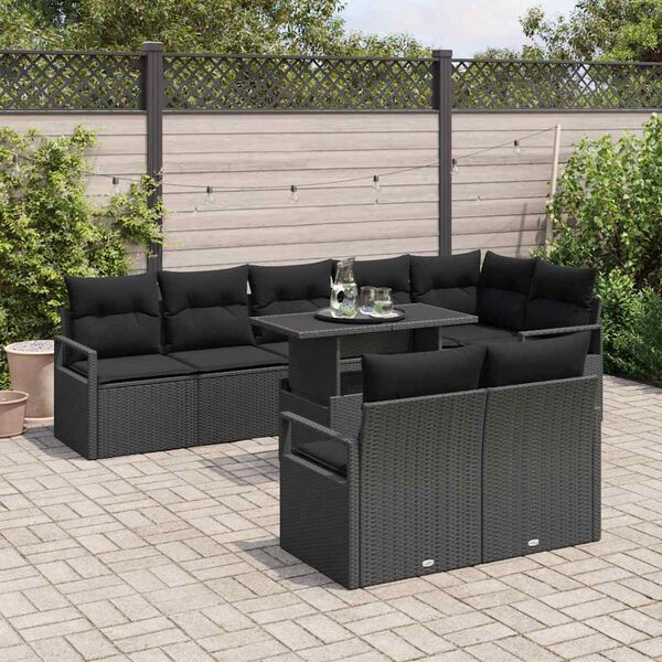 vidaXL Set de canapele pentru grădină 9 pcs Negru Rattan poli