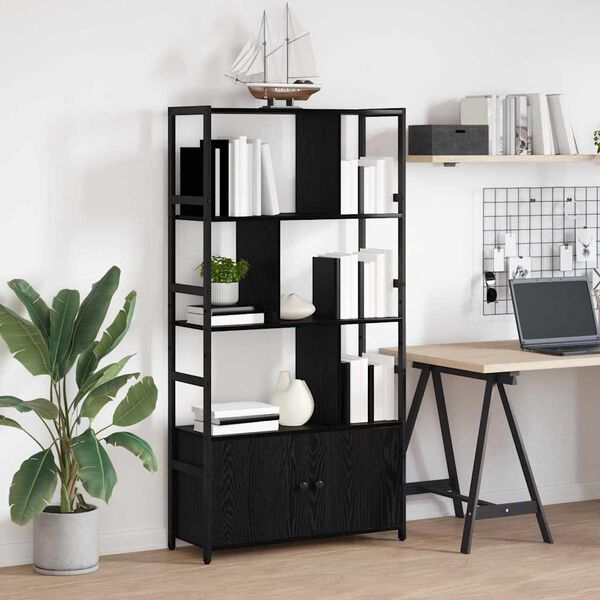 vidaXL Raft pentru cărți Stejar Negru 80 x 30 x 155,5 cm Lemn compozit