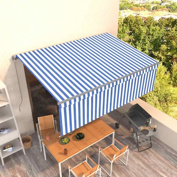 vidaXL Copertină retractabilă manual cu stor, albastru&alb, 4,5x3 m