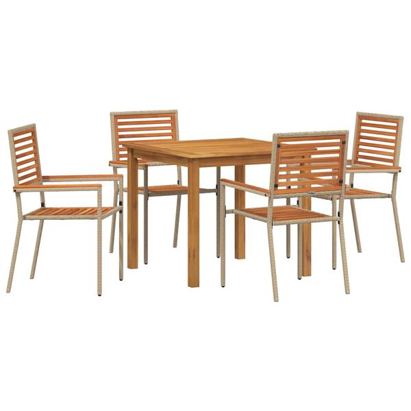 vidaXL Set de masă pentru grădină 5 pcs Bej Rattan poli