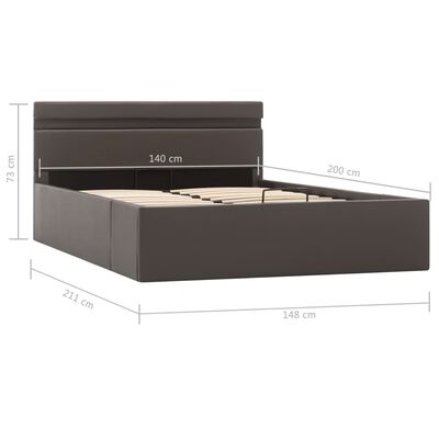 vidaXL Cadru pat hidraulic ladă și LED gri 140x200 cm piele ecologică