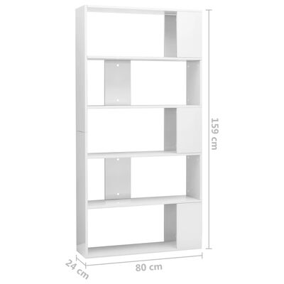 vidaXL Bibliotecă/Separator cameră, alb extralucios, 80x24x159 cm, PAL