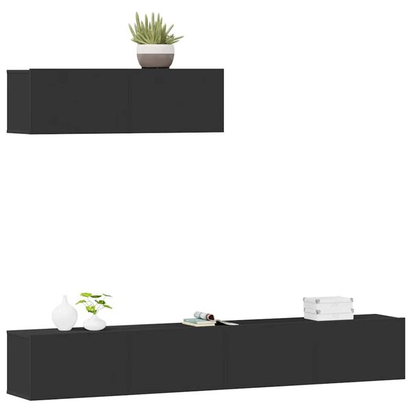 vidaXL Set dulapuri TV, 3 piese, negru, lemn prelucrat