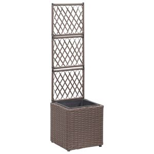 vidaXL Strat &icirc;nălțat spalier cu 1 ghiveci maro 30x30x107 cm poliratan