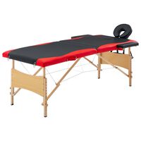 vidaXL Masă pliabilă de masaj, 2 zone, negru și roșu, lemn