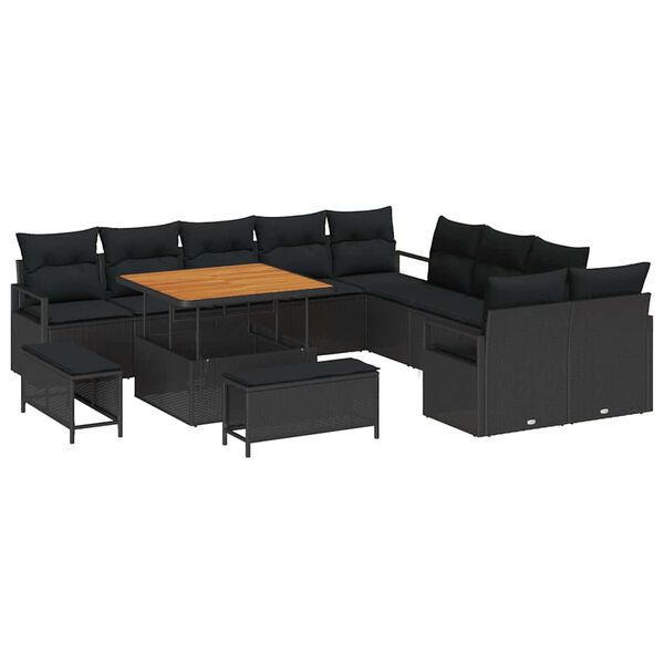 vidaXL Set de canapele pentru grădină 13 pcs Negru Rattan poli