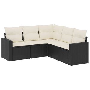 vidaXL Set mobilier de grădină cu perne, 5 piese, negru, poliratan