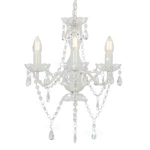 vidaXL Candelabru cu mărgele, alb, rotund, 3 becuri E14