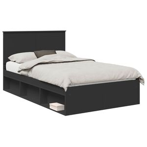 vidaXL Cadru de pat cu headboard Negru 120 x 190 cm Lemn de pin masiv