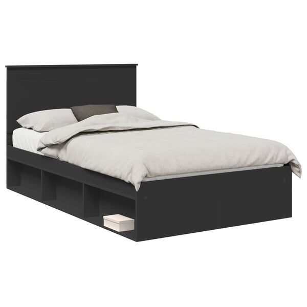 vidaXL Cadru de pat cu headboard Negru 120 x 190 cm Lemn de pin masiv