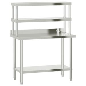 vidaXL Masă bucătărie cu raft superior, 110x55x150 cm, oțel inoxidabil