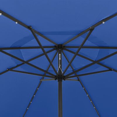 vidaXL Umbrelă de soare exterior, LED-uri & stâlp metal, azuriu 400 cm