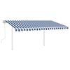 vidaXL Copertină retractabilă manual, cu stâlpi, albastru&alb 4,5x3 m
