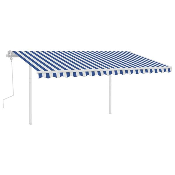 vidaXL Copertină retractabilă manual, cu stâlpi, albastru&alb 4,5x3 m