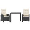 vidaXL Set mobilier de grădină cu perne, 3 piese, negru, poliratan