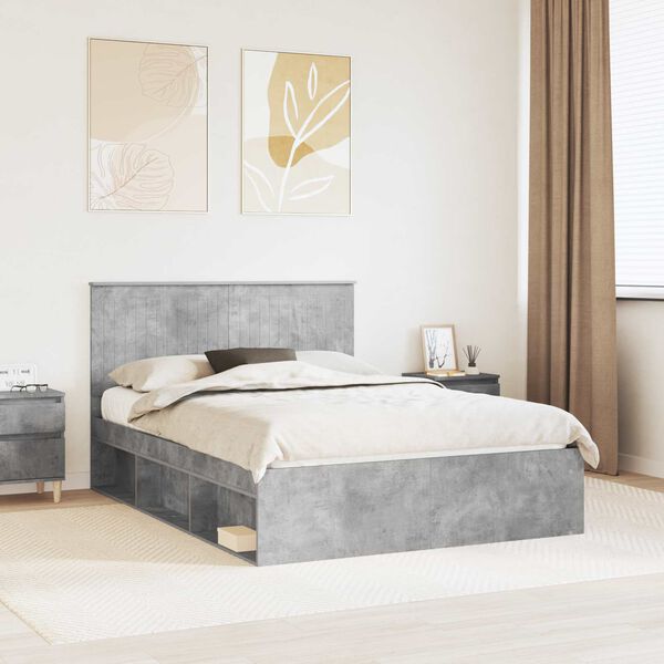 vidaXL Cadru de pat cu headboard Beton 140 x 190 cm Lemn de pin masiv
