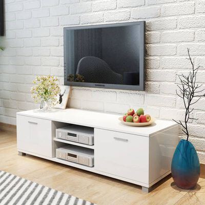 vidaXL Comodă TV, alb extralucios, 140 x 40,5 x 35 cm