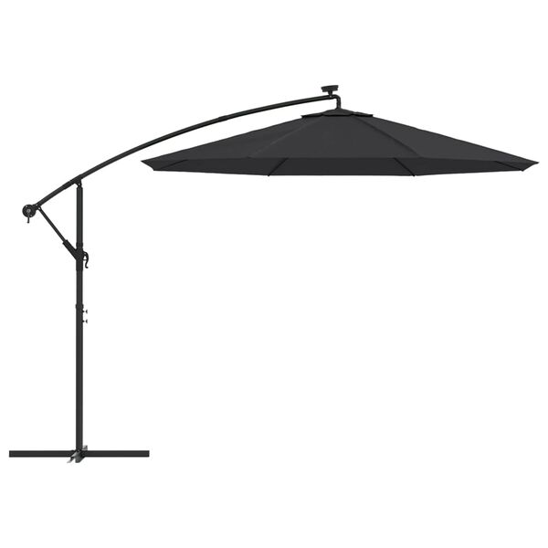 vidaXL Umbrelă în consolă cu LED și stâlp din oțel, negru, 300 cm
