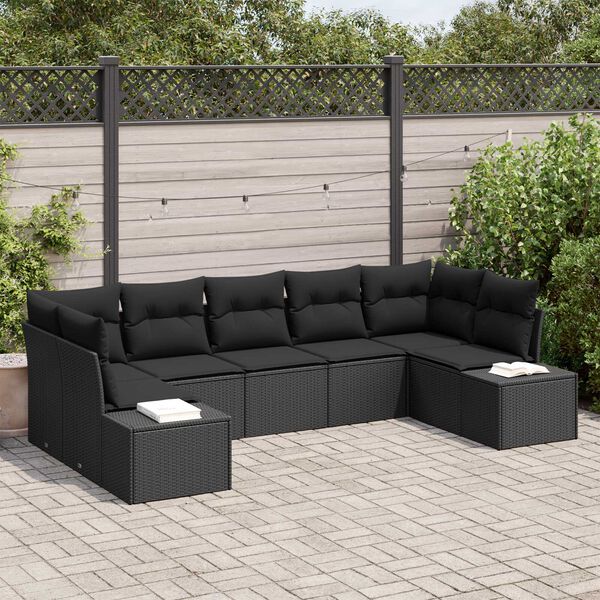 vidaXL Set de canapele pentru grădină cu pernă 7 pcs Negru poliratan
