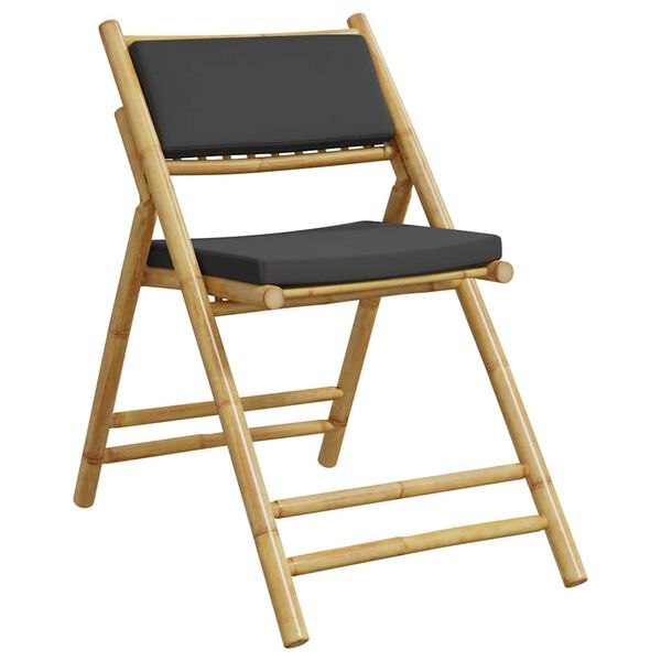 vidaXL Scaune bistro pliabile, 6 buc., cu perne gri închis, bambus