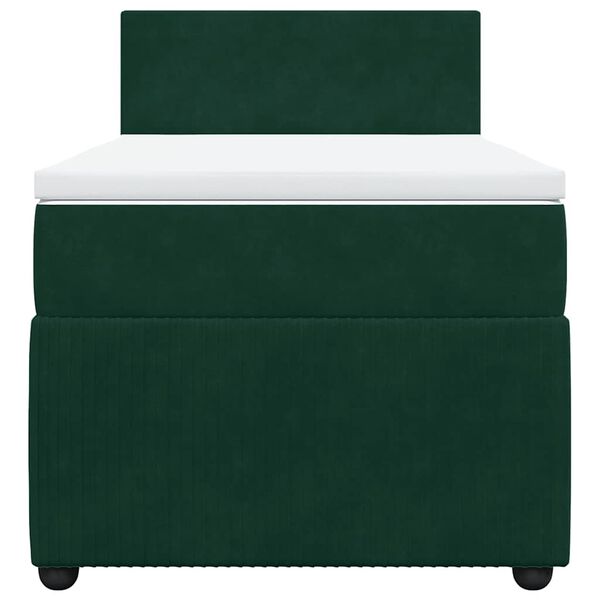 vidaXL Pat box spring cu saltea, verde &icirc;nchis, 90x190 cm, catifea