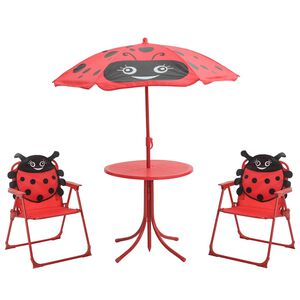 vidaXL Set bistro pentru copii de grădină, cu umbrelă, 3 piese, roșu